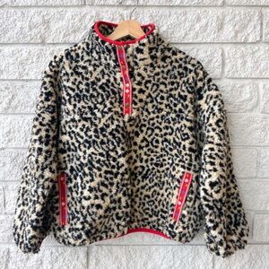 The Great. Countryside fleece Pullover in Leopard Print size 1 or small.